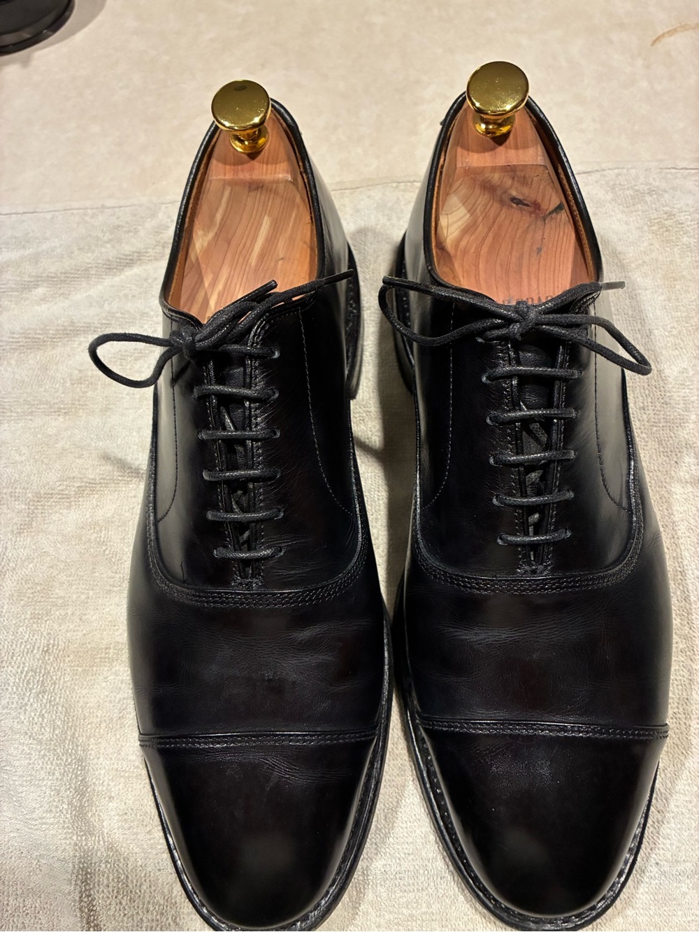 Allen Edmonds Park Avenue, Black, “D”width. Cap toe oxfords.
